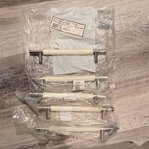 Modern Cream and Silver Cabinet Handles- set of 5